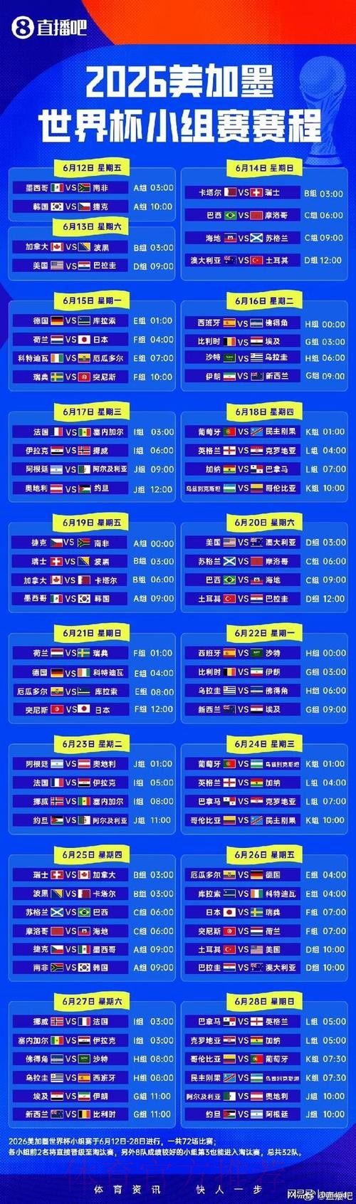 2026世界杯小组赛赛程完整版高清直播直播平台